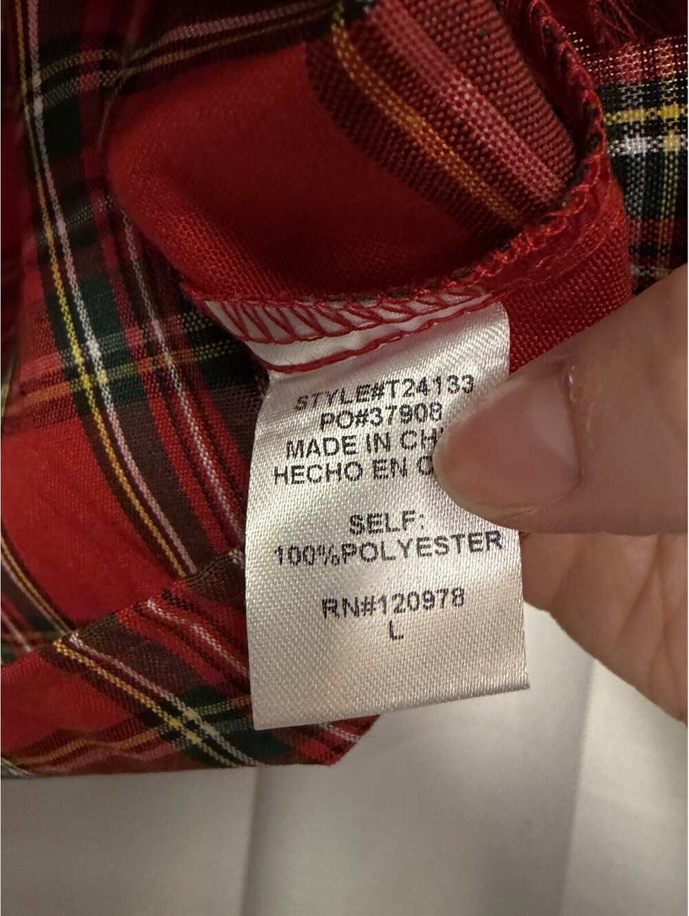 NWT Entro Red Plaid Flutter Sleeve Tie Neck Blouse. Size Large. Retail $48 - Picture 8 of 8